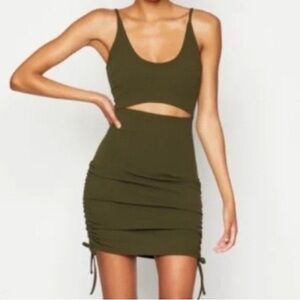NWT BCBGeneration Miami Bodycon Cutout Drawstring Ruched Minidress Green Small
